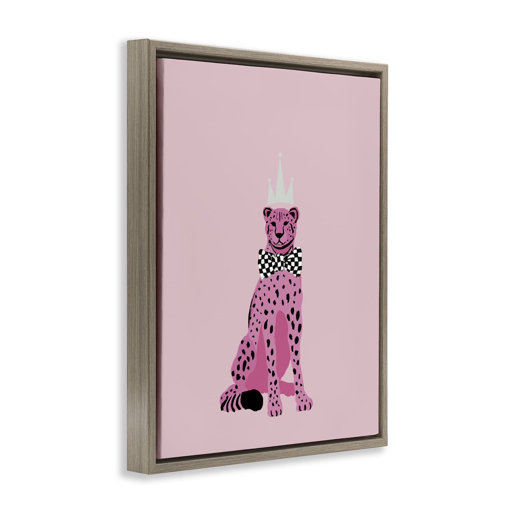 Stupell Industries Pink Cheetah King Animals Painting Brown Floater Framed Canvas Art Print Wall Art, 25 x 31