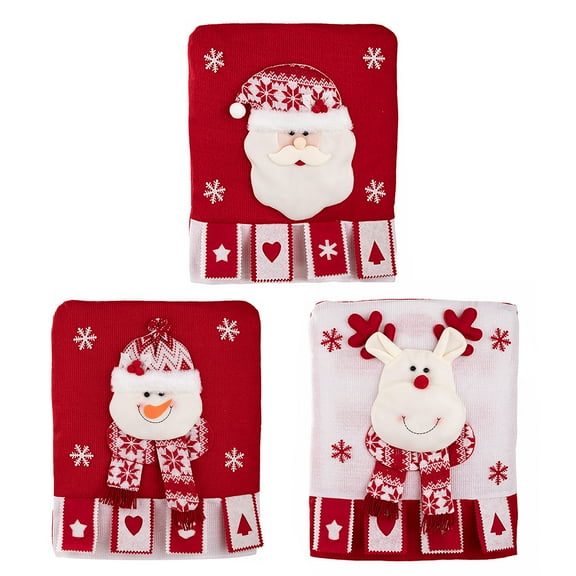 3PCS Christmas Chair Covers, Winter Santa Claus Snowman Elk Chair Back Protector Slipcovers Washable Red White Dining Seat for Home Hotel Kitchen Decor