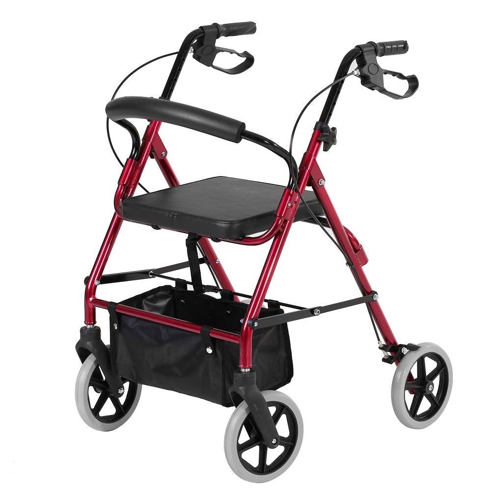 Anself Rollator Rolling Walker w/ Medical Curved Back Soft Seat 4