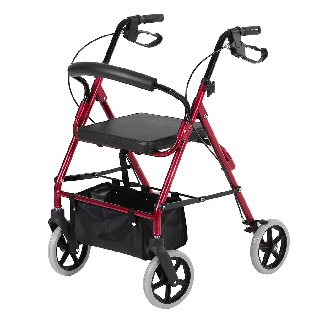 Anself Rollator Rolling Walker w/ Medical Curved Back Soft Seat 4