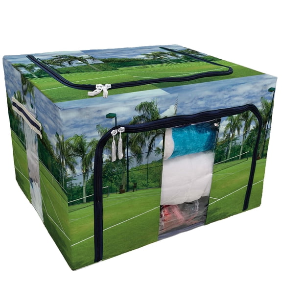 PKQWTM Tennis Grass Court Storage Bag Clear Window Storage Bins Boxes Large Capacity Foldable Stackable Organizer With Steel Metal Frame For Bedding,Clothes,Closets, Bedrooms