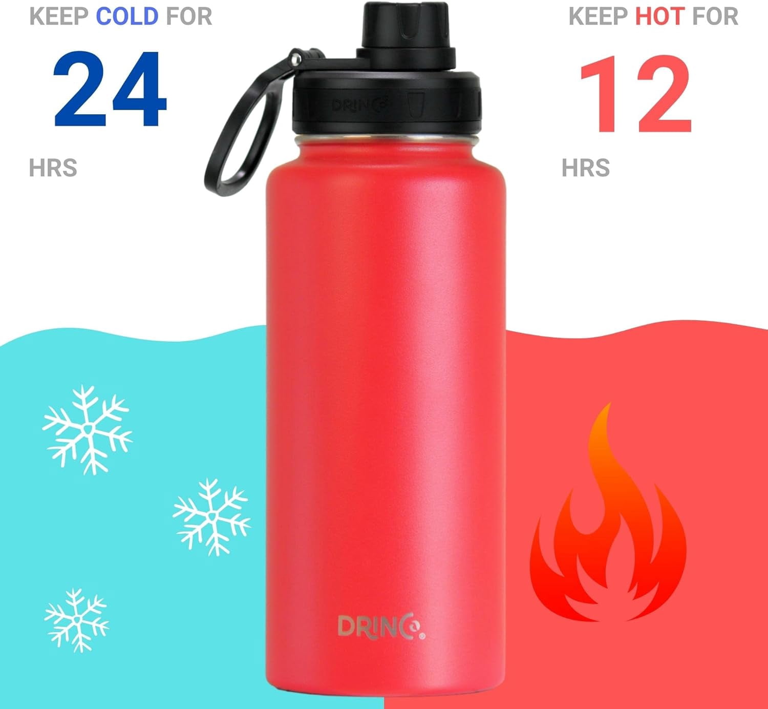 DRINCO Water Bottle Vacuum Insulated Stainless Steel Double Wall-USA Flag-32oz Barn Red