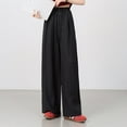 thumbnail image 3 of Nfurl Womens Linen Pants with Pockets Casual Wide Leg Pants for Women Loose Solid Color Beach Elastic Waist Drawstring Palazzo Pant Black M, 3 of 5