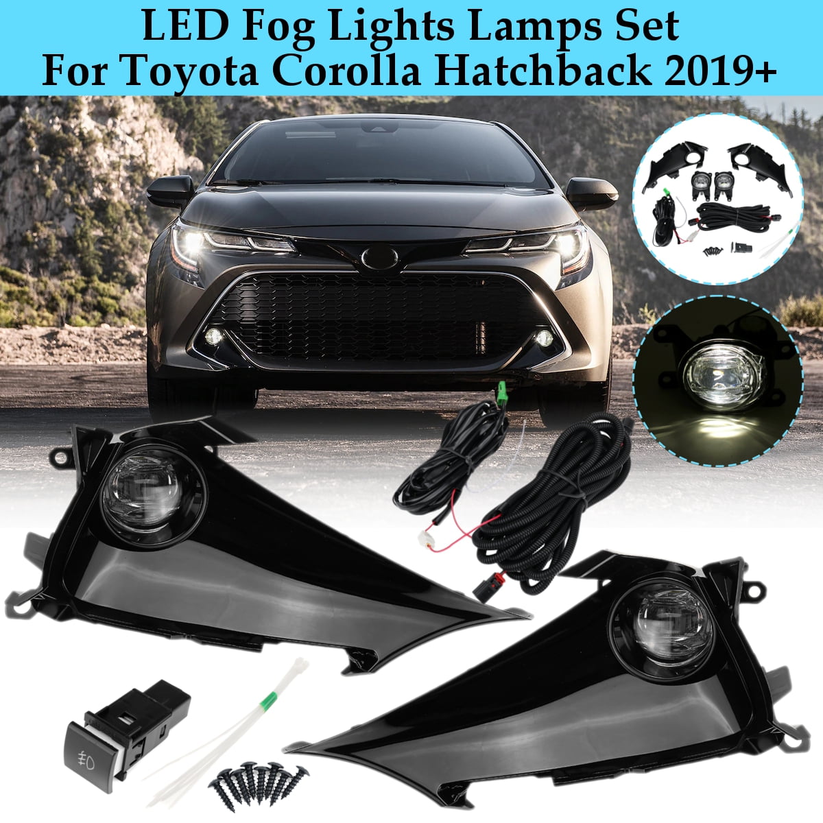 For 2019-2021 Toyota Corolla Hatchback Bumper LED Fog Lights Lamps w/Switch Kit