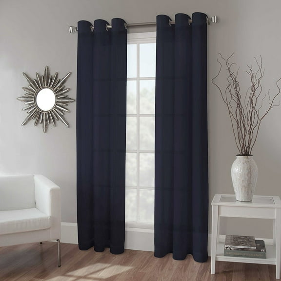 1 PANEL MIRA SOLID NAVY BLUE SEMI SHEER WINDOW FAUX SILK ANTIQUE BRONZE GROMMETS CURTAIN DRAPES 55 WIDE X 63" LENGTH