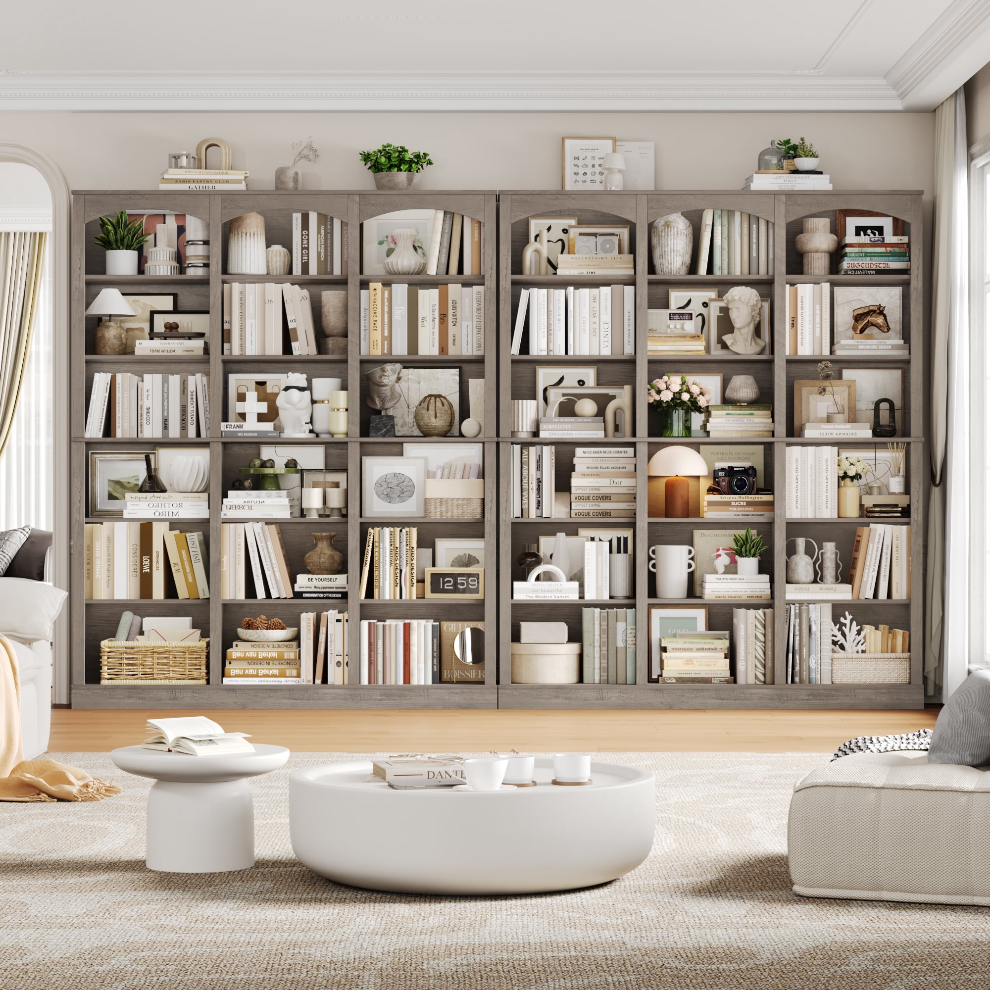 Homfa 18-Cube Bookcase and Bookshelves, 71.2" Triple Width 6 Tier Freestanding Arch Library Cabinet for Home Office Living Room, Wash Gray