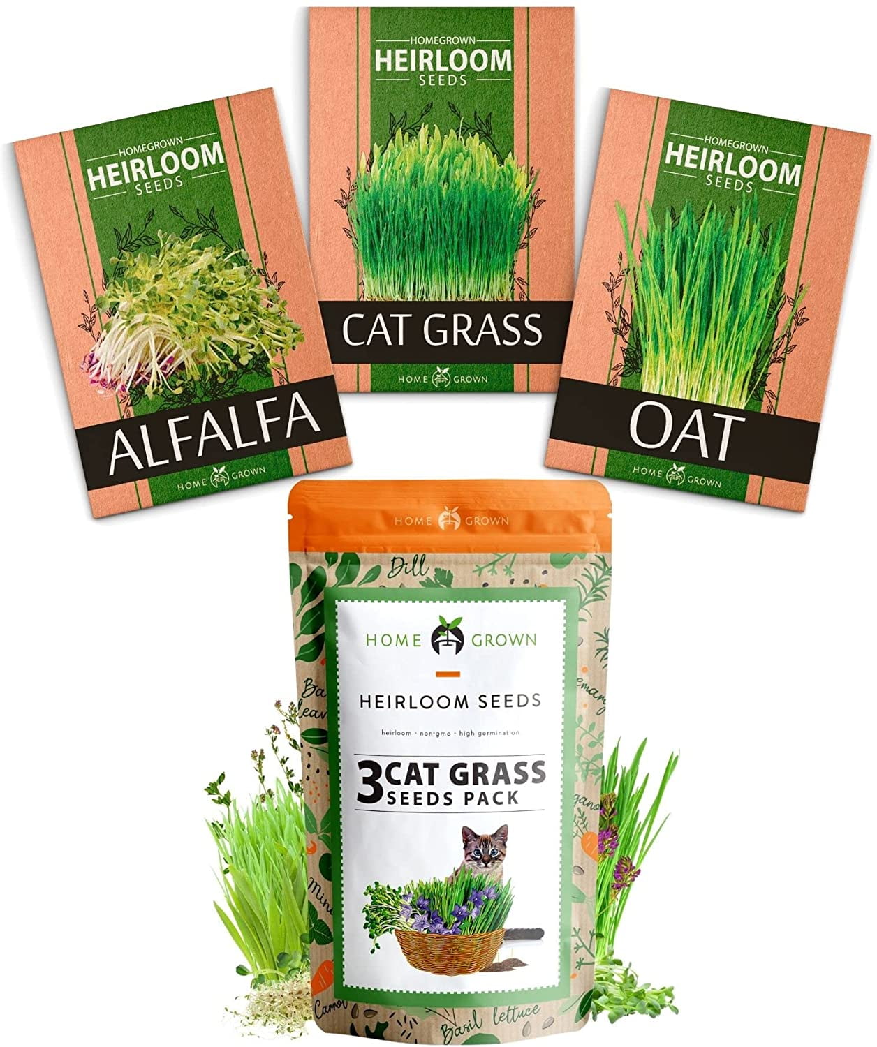 30g A2X1 1 Pack Green cat grass seeds mix wheat, oats, barley, flax 
