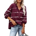 thumbnail image 1 of Blusa manga larga V cuello raya patrón botón cordón con capucha Casual Tops para Mujer, 1 of 6