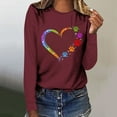 thumbnail image 2 of Pisexur Hauts d'Automne pour Femmes Mode Mignon Cœur Graphique Imprimé T-Shirt Hauts Col Rond Manches Longues Chemises pour Femmes Habillées Décontractées Sorties Hauts Confort Polyvalent Léger T-Shirts, 2 of 5