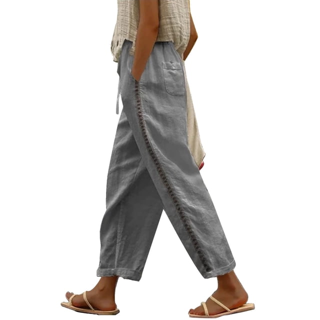 Women Casual High Waist Pants Drawstring Capri Pants With Pockets Wide Leg Cropped Pants For Women Pants for Women Work Casual Short Womens Work Pants Business Casual Soft Sweatpants for Women Womens