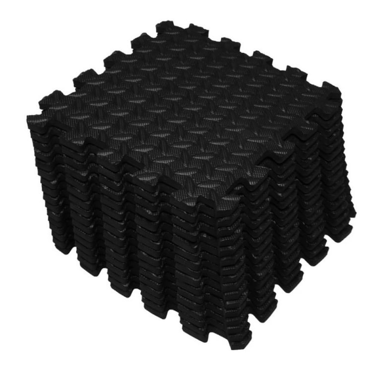 Ottomanson Soft EVA Foam Mat Flooring Tiles, Black, 16 PC, 12 x 12 