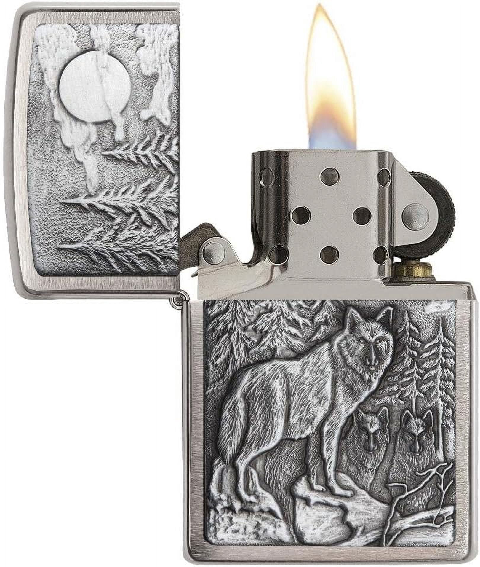 Zippo Lighter - Personalized Custom Message Engraved on Back Timberwolves Emblem Brushed Chrome (Brush 20855) #20855