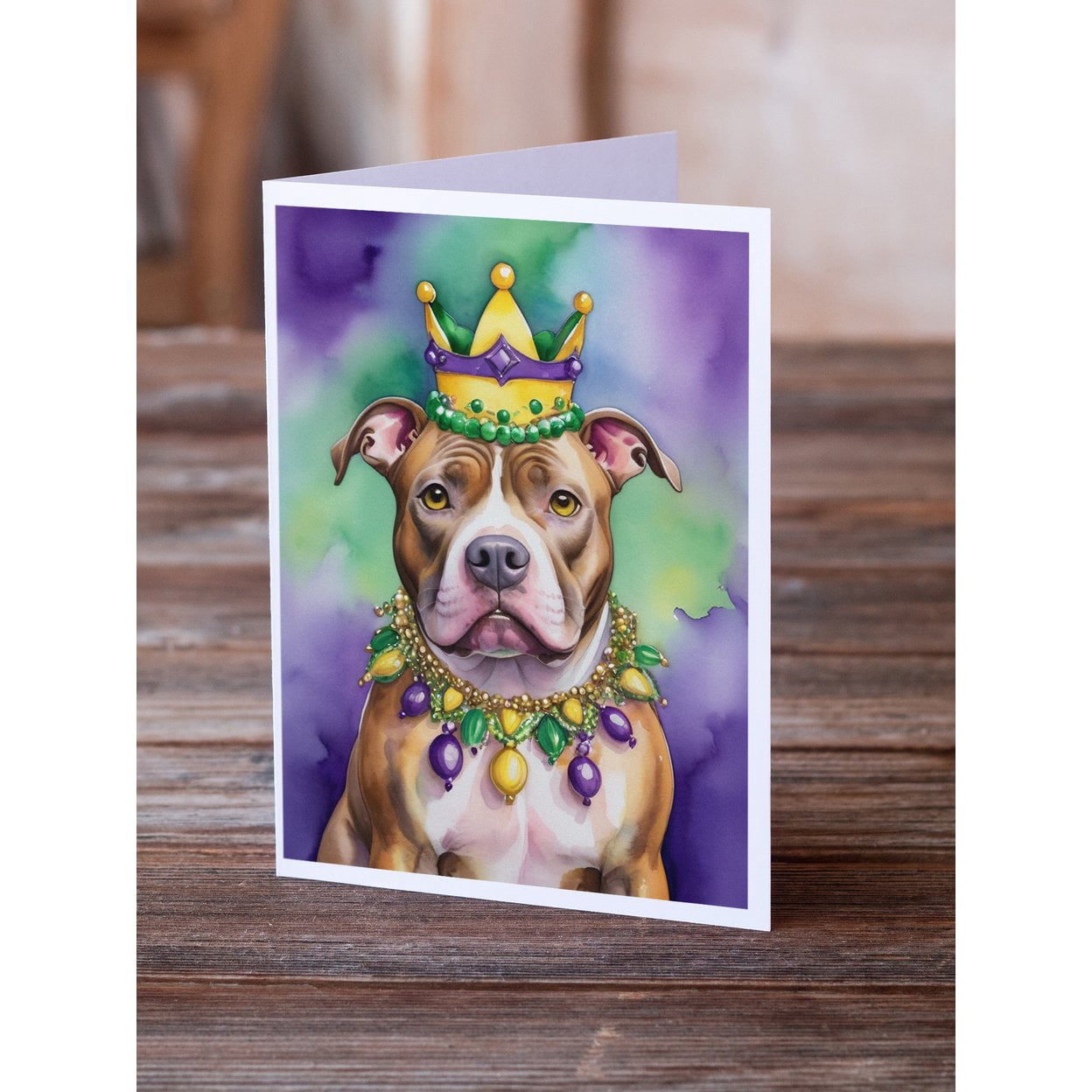 Pit Bull Terrier King of Mardi Gras Greeting Cards Pack of 8 7 in x 5 in
