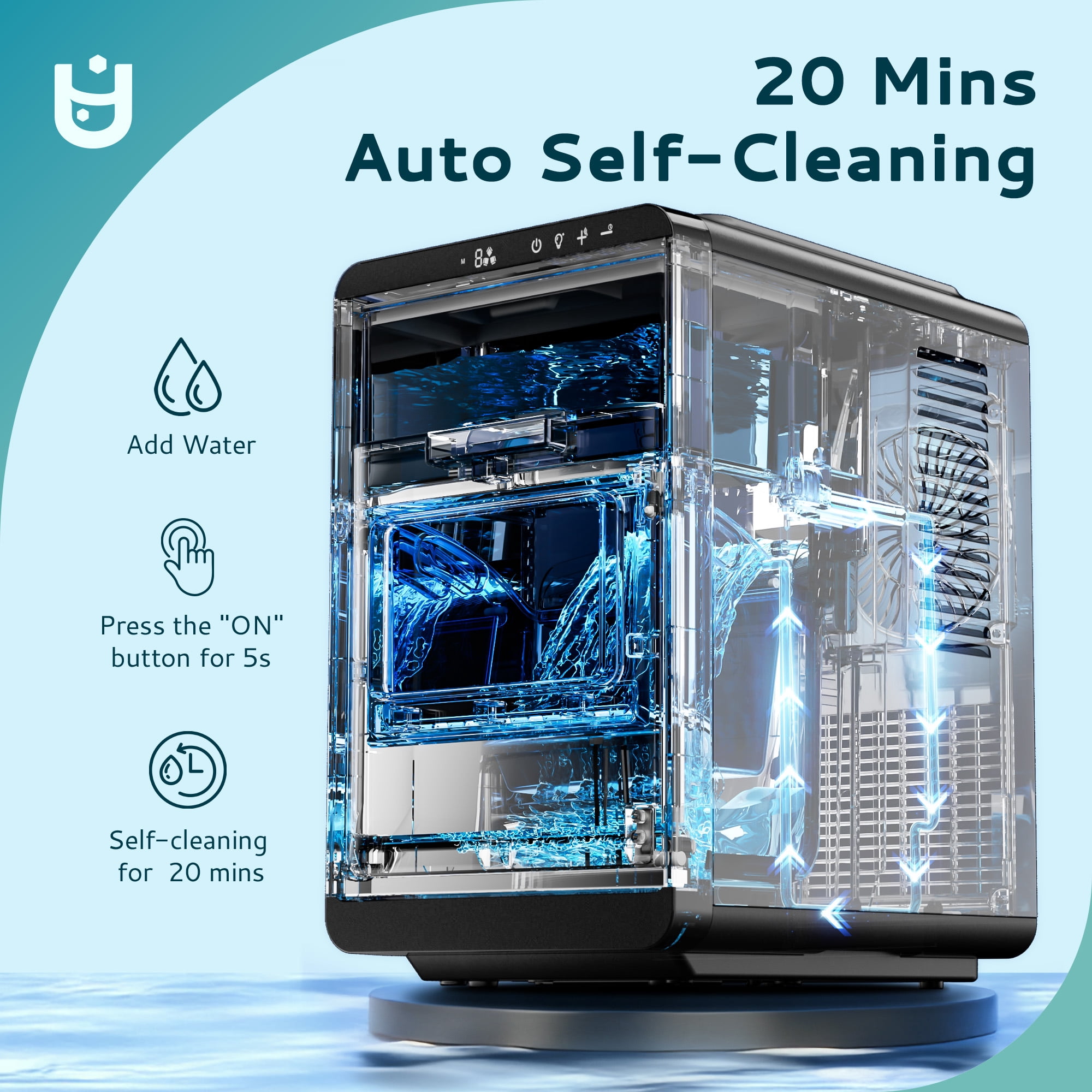 EUHOMY 30lbs Crescent Ice Maker, 1500 Cubes/Day, Ice Machine with Auto Cleaning, Dual-Side Tech, Timer, Black