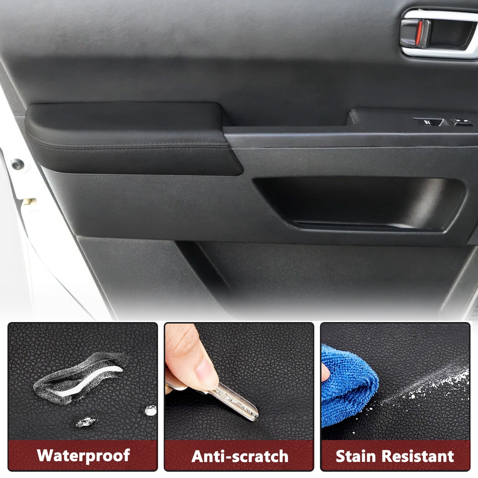 KBH Front Door Panel Armrest Cover Replacement for Honda Pilot 2009 2010 2011 2012 2013 2014 2015, Leather Arm Rest Cover Skin, 1 Pair, Black