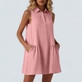thumbnail image 2 of jtjvou Lapel Collar Cotton Linen Mini Dress for Women 2026 Summer Sleeveless Loose V Neck Casual Tiered Beach Dresses Pink XL, 2 of 6