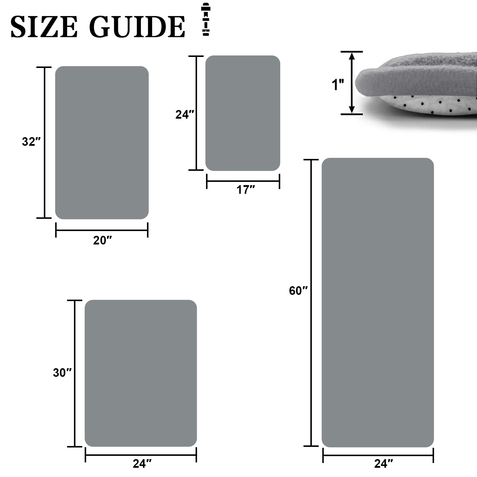XIECUVA 1 Inch Memory Foam Bathroom Rugs, Machine Washable Non-Slip Bath Rugs, Super Absorbent Velvet (20"×32", Dark grey)