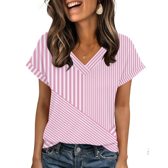 Camisetas cortas Zeagoo Summer para mujer con rayas rosas