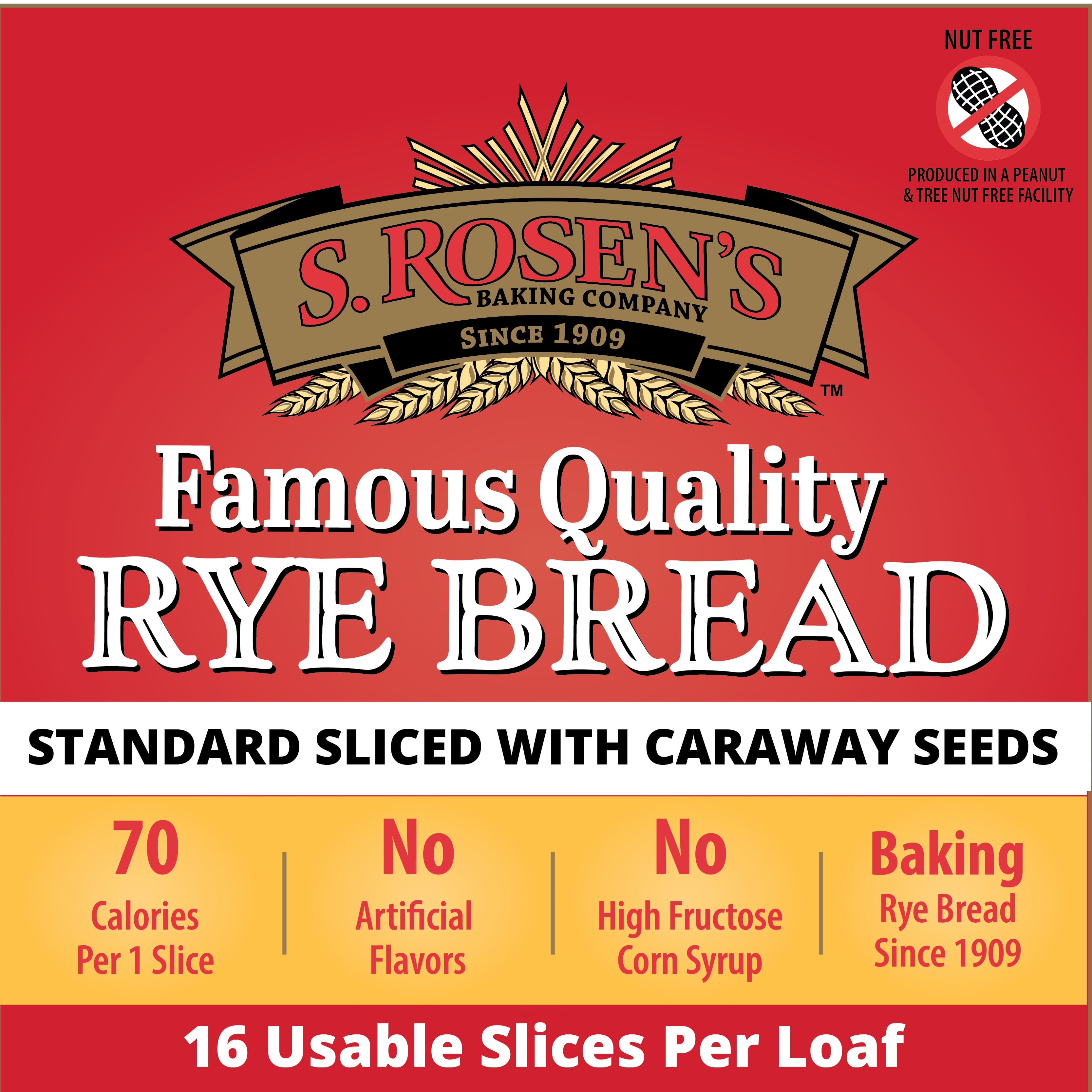 S.Rosens Rye with Caraway Seeds Bread, 16 oz. Fresh Loaf