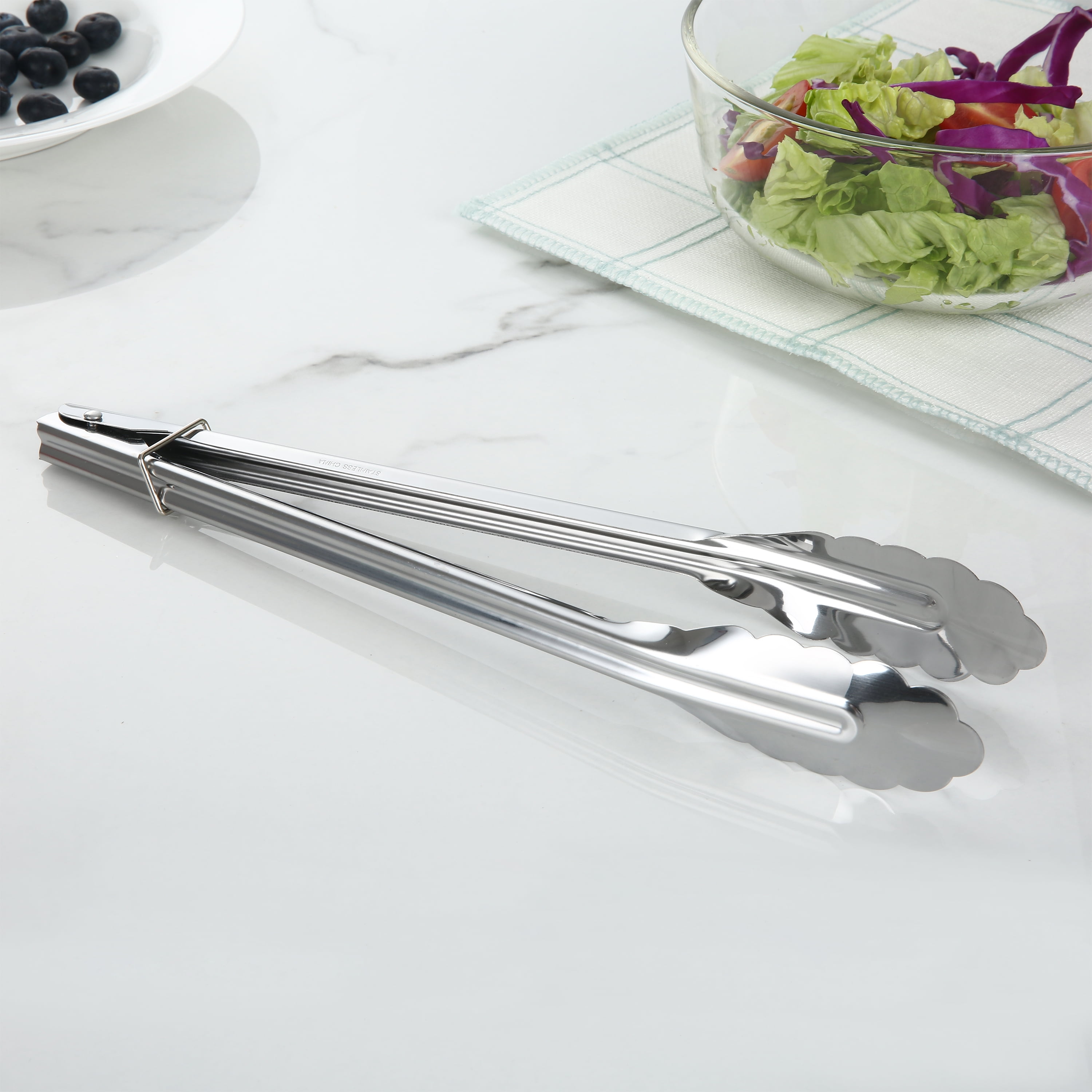 Met Lux Gray Stainless Steel 2-Piece Kitchen Tong Set - Scalloped - 12 x 1  3/4