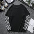 thumbnail image 3 of Moda hombres mujeres manga larga cuello redondo falso dos camiseta 2 colores liso negro y blancopangjing, 3 of 3