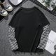 thumbnail image 3 of Moda hombres mujeres manga larga cuello redondo falso dos camiseta 2 colores liso negro y blancopangjing, 3 of 3
