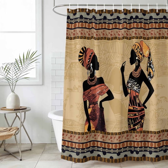 African Black Women Waterproof Fabric Shower Curtain,Boho Ethnic Tribe Vintage Brown Waterproof Fabric Shower Curtain for Bathroom Curtains Bathtubs Hotel Shower Curtains with 12 Hooks Small 36x78in
