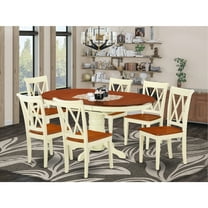 Dining Room Table Set 7 Piece Oval Wood Table with 6 Chairs - Buttermilk & Cherry Finish