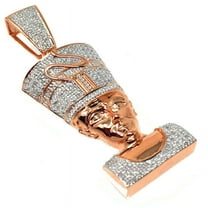 10K Rose Gold Finish Genuine Diamond Nefertiti Pendant Egyptian Queen 2.00" Charm 0.40 Ct.