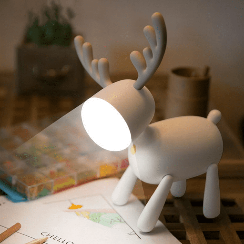 White Deer Led Charging Night Light, Usb Charging With Sleeping Silicone Led Elk Lamp (White)