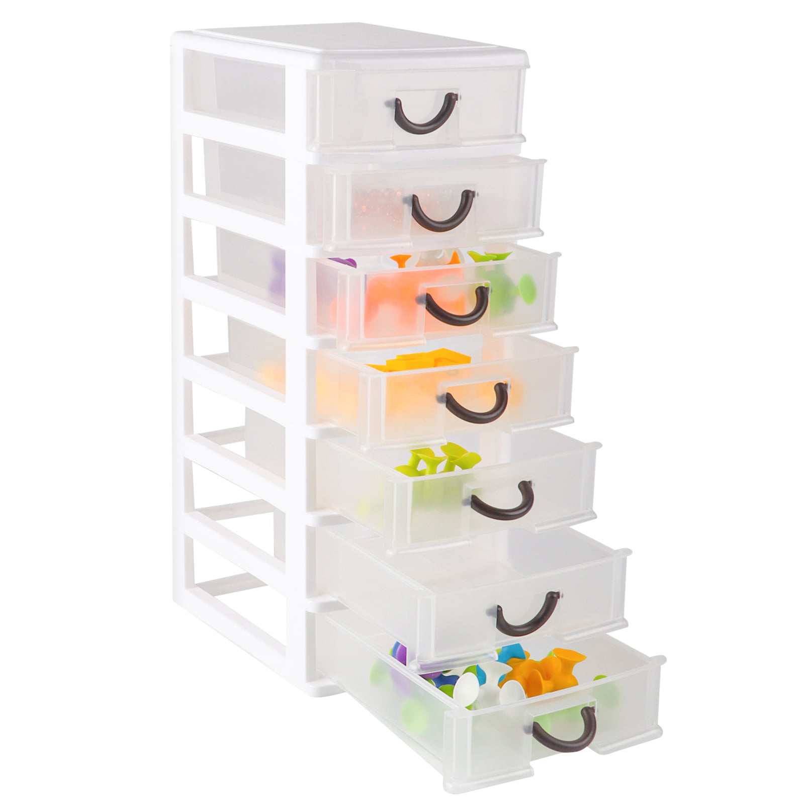 Small Plastic 7 Drawer Desktop Storage System, Mini Organizer Box, Storage Container(5'X7'X13'), White