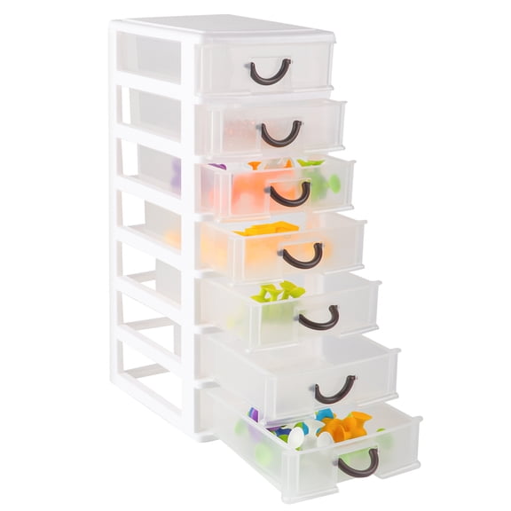 Small White Plastic 7-Drawer Desktop Storage Organizer (5"x7"x13")