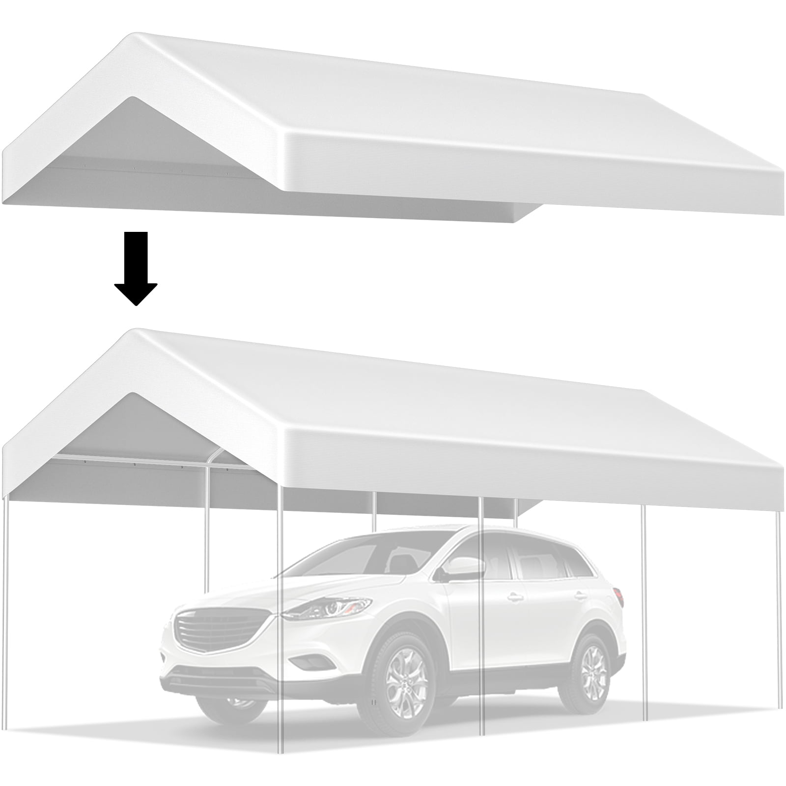 VEVOR Carport Replacement Canopy Cover, 10 x 20 ft, Triple-layer PE Fabric Garage Top Tarp Shelter Cover, UV Resistant Waterproof Car Cover Tent for Party, Garden, Boat (Frame is not Included) -