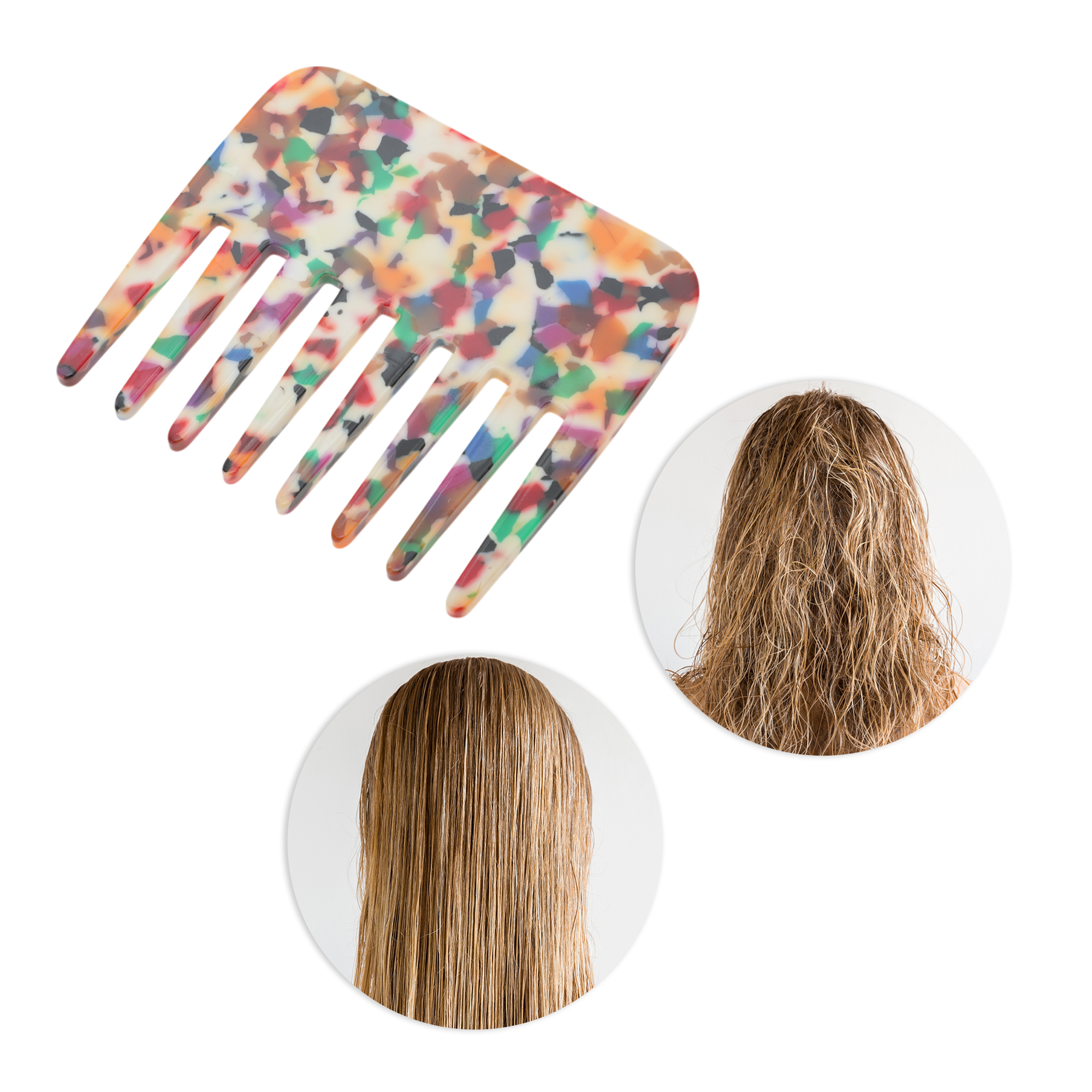 Unique Bargains 1 Pc Portable Marble Wide Tooth Comb for All Hair Types Styles Colorful