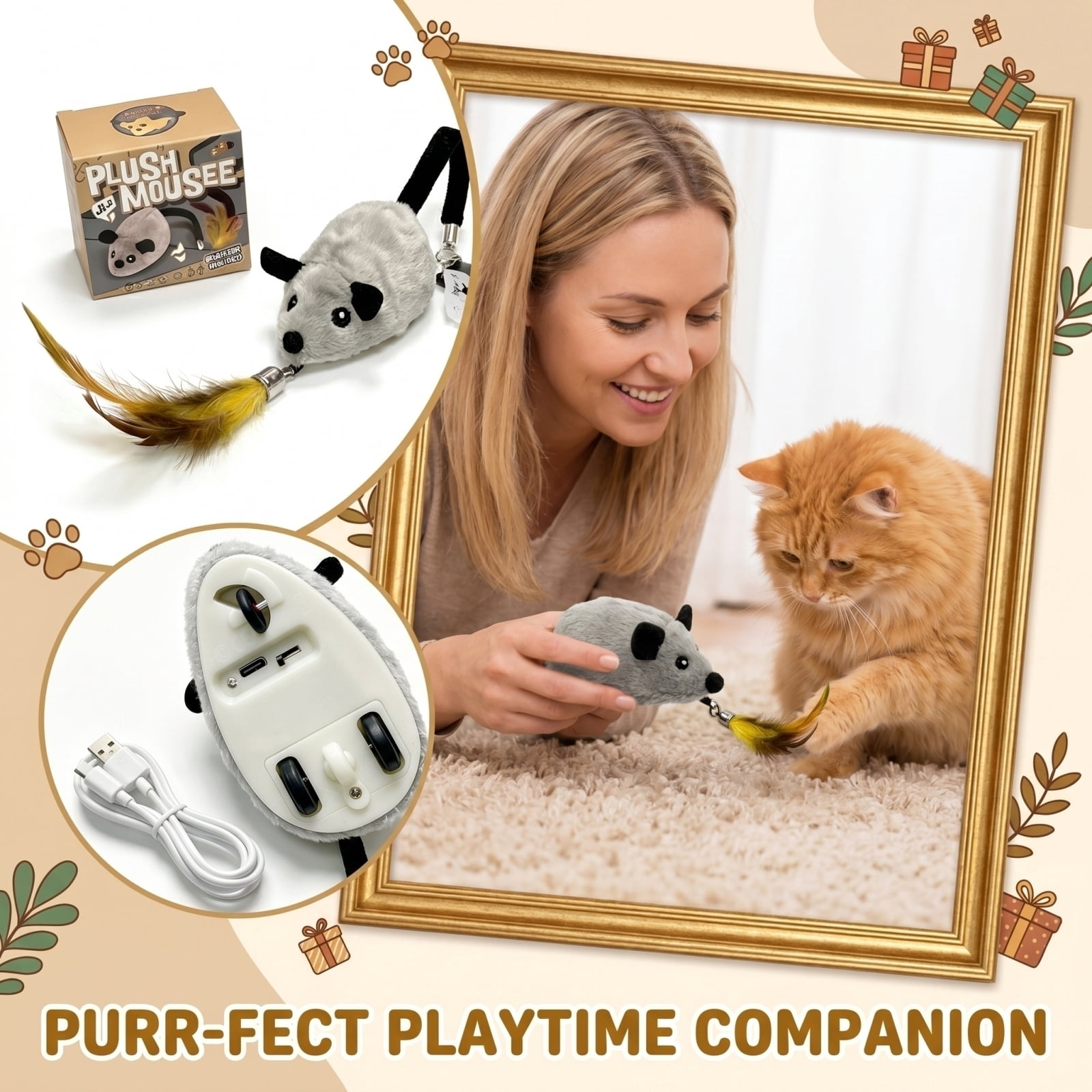 Plush Mouse Cat Toy, 2.4G Remote Control Electric Realistic, 1 Pack Gray Interactive Toy for Indoor Cats, Stimulating Hunting Instinct Pet Play Exercise Accessory