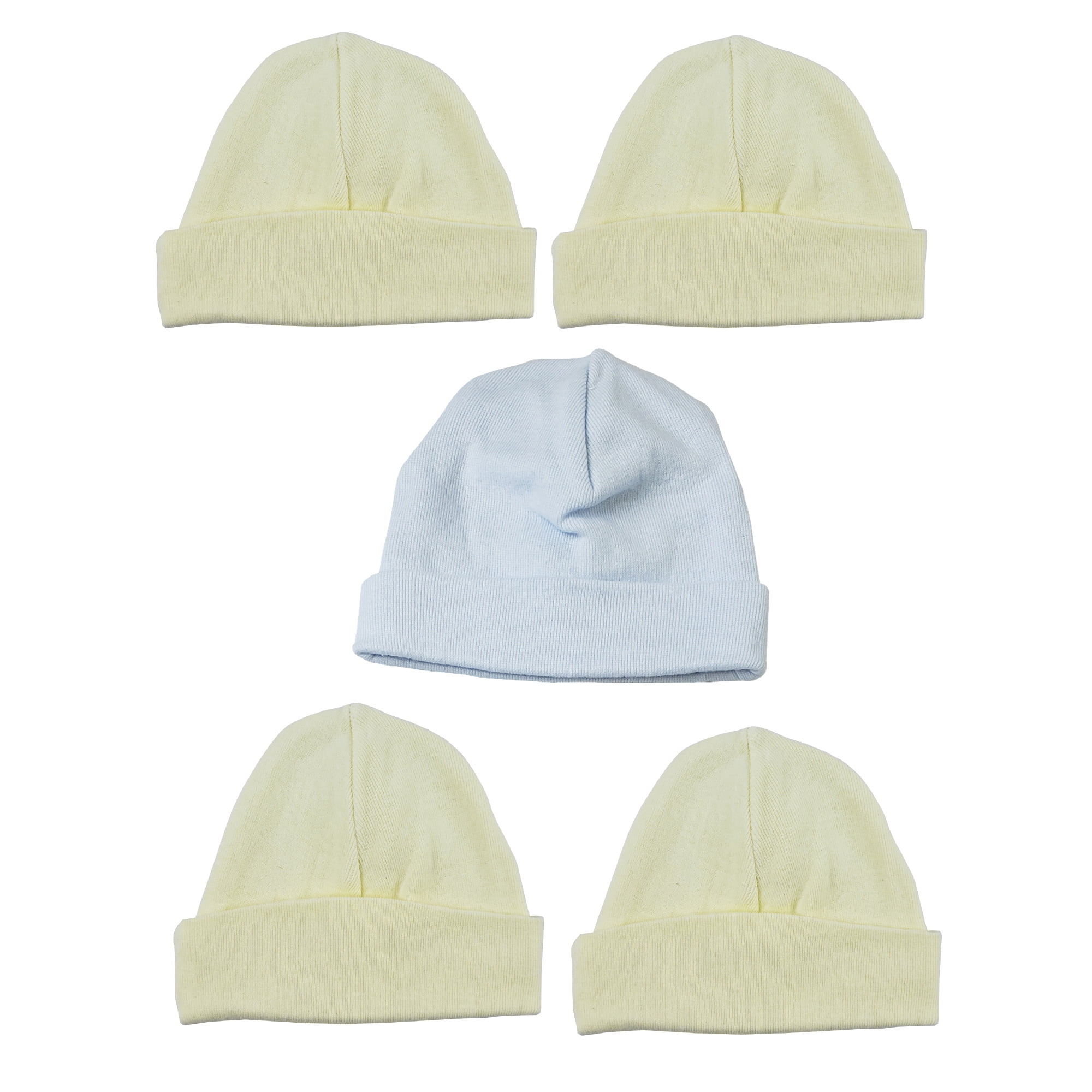 Set of 5 Yellow and Blue Solid Assorted Cotton Baby Boy Beanie Cap  8