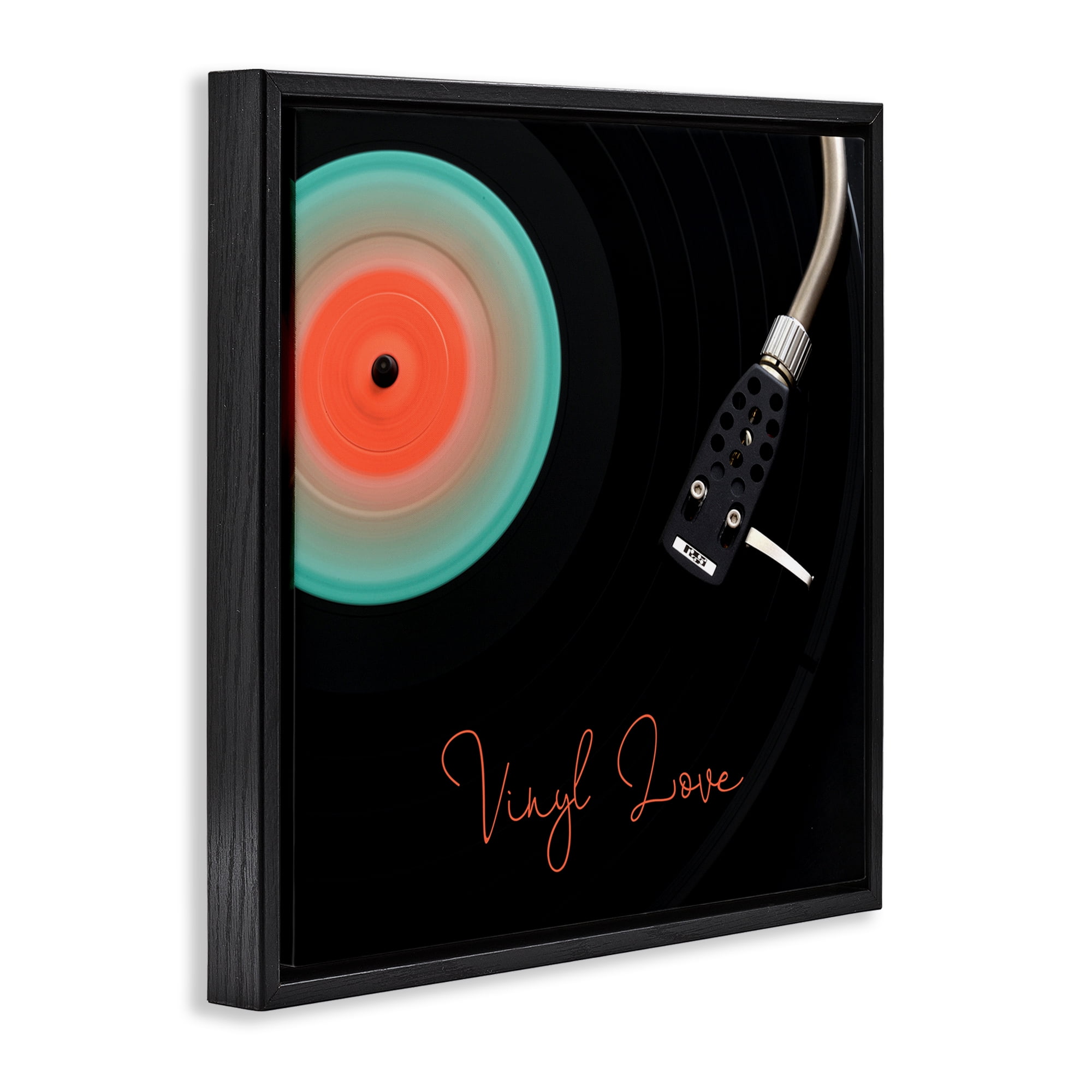 Stupell Industries Spinning Record Vinyl Love Black Framed Floater Canvas Wall Art, design by Tom Quartermaine