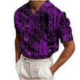thumbnail image 2 of Yaoyar Men's Printed Short Sleeve V Neck Shirt Short Sleeve Shirt Sequin Stage Party Clothes Purple,L, 2 of 3