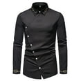 thumbnail image 3 of DDAPJ pyju Mens Dress Shirts Asymmetrical Hem Long Sleeve Button Down Shirts Gold Embroidered Luxury Tuxedo Shirt Wrinkle Free Formal Shirts Black XL, 3 of 9