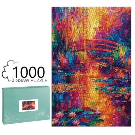 Marpieviii Puzzles for Adults 1000 Pieces Rainbow Bridge Sunset Home Decor Unique Wooden Jigsaw Puzzles for Adults