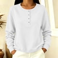 thumbnail image 7 of ZHYou Womens Long Sleeve Sweatshirts Henley Half Button Collared Loose Fit Drop Shoulder Casual Pullover Tops,White,Size M, 7 of 7