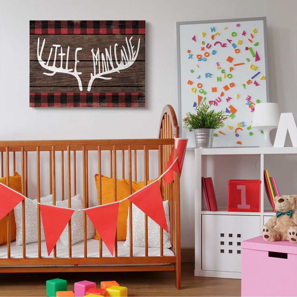 Stupell Industries Little Man Cave Red Plaid Wood Texture Design Canvas Wall Art by Daphne Polselli