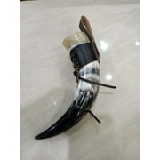 Medium Drinking Horn, approx 12oz Medieval Viking Cup w/Black Leather Holder Rustic Vintage Home Decor Gifts