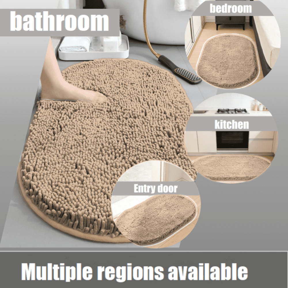 MK Gdledy Chenille Oval Bath Rug 20x32, Rubber Backing Quick Dry Washable Microfiber Mats，Beige