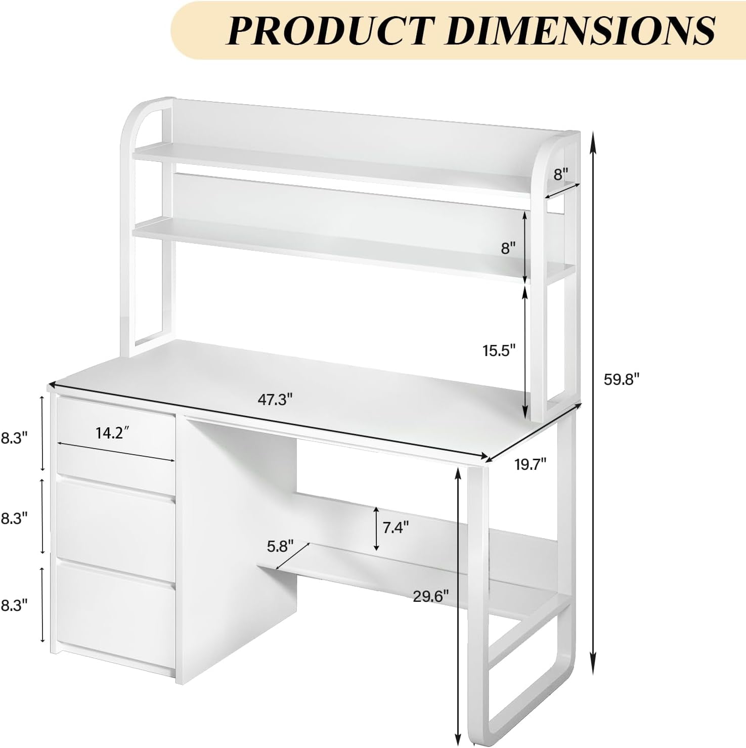 DreamCurship Computer Desk with Hutch, Home Office Desk with Drawers and Shelves, Wood Writing Study Desk, White