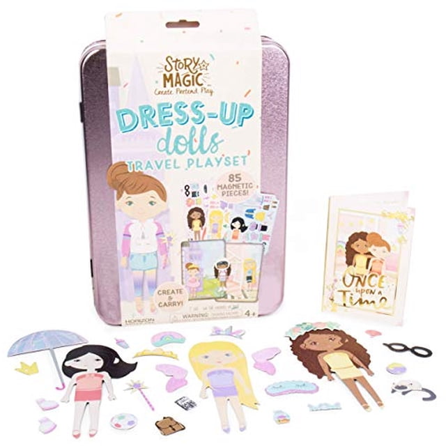 Story Magic Dress-Up Dolls Travel Playset de Horizon Group USA, estuche magnético Pretend Story Magic Story Magic