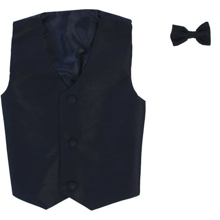 Navy Set - Little Boys Navy Poly Silk Vest Bowtie Special Occasion Set 4/5
