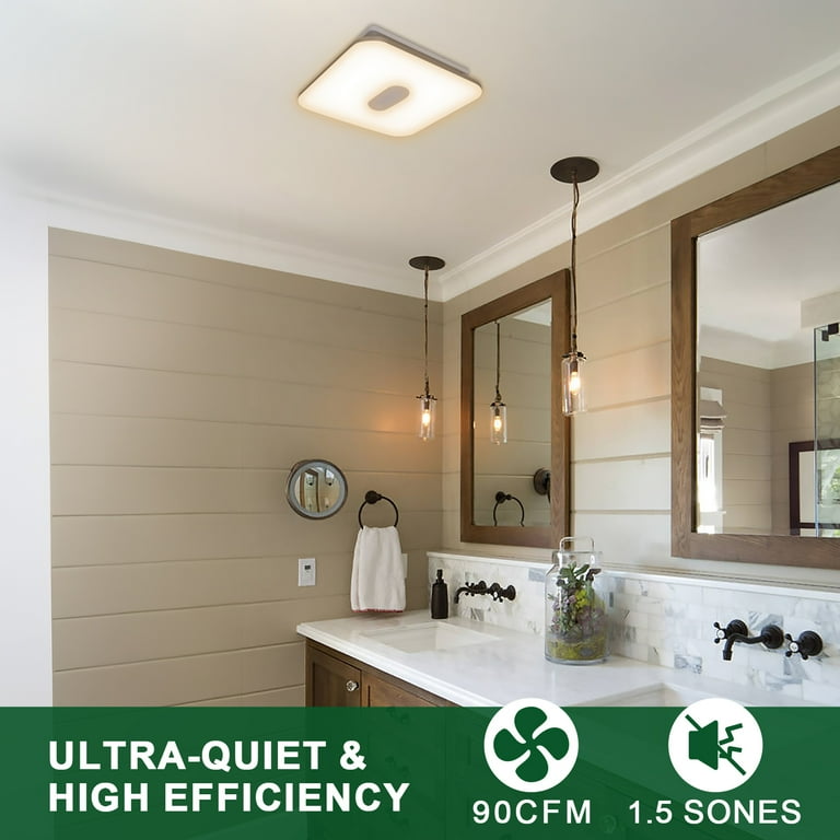 Akicon Exhaust Fan With Bathroom Light, 90 CFM, 1.5 Sones Bathroom Exhaust Fan For Ceiling 15w Dimmable 3cct Led Light With 5w Night Light Ventilation Fan For Bathroom And Home Round Silver Ef6e5e15