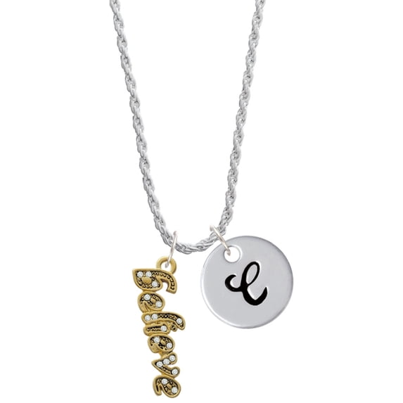 Delight Jewelry Goldtone Crystal Script ''Believe'' Silvertone Script Initial Disc - C - Charm Necklace, 20"+3"