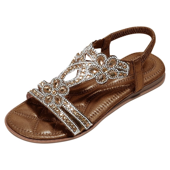 Mostsola Beach Sandals for Women Open Toe Flats Slip on Bohemian Elastic Ankle Strap Sandals